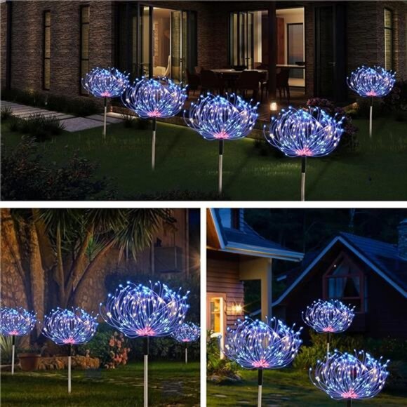 5 Pack Outdoor Solar Garden Lights, Solar Firework Light 600 LED Waterproof - Picture 6 of 8
